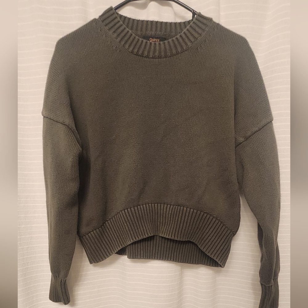 Quince Organic Cotton Boyfried Sweater, Size XS in Olive